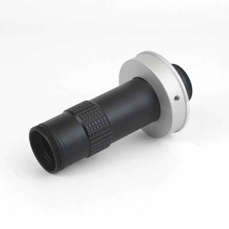 Black industrial inspection monocular lens with 0.1-1.3x magnification for electronics assembly
