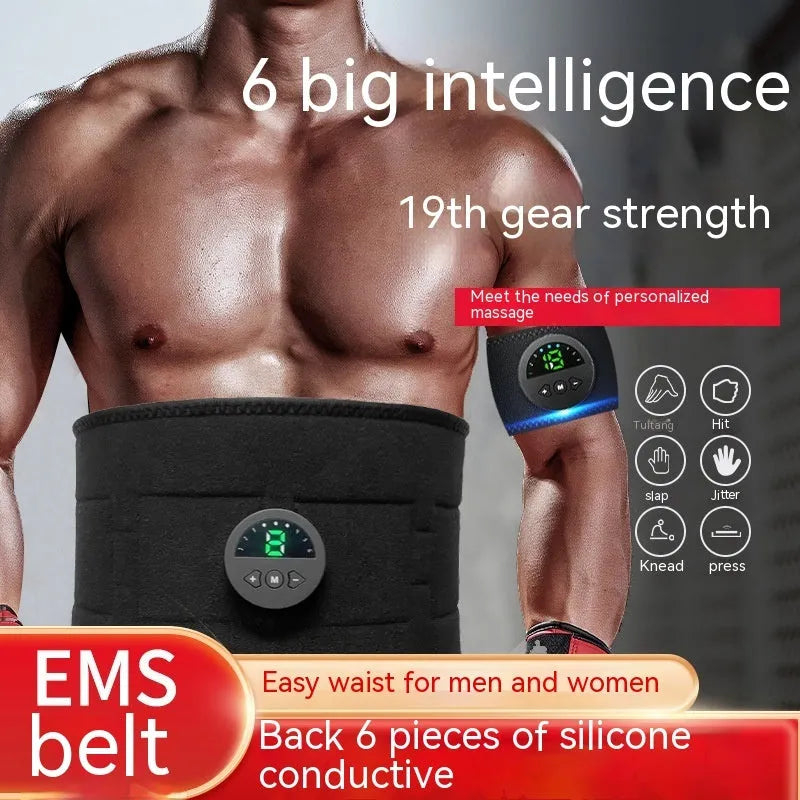EMS fitness belt waist massager with silicone waistband, arm patch, abdominal patch, USB cable