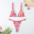 Women's floral print bikini swimsuit in rose red, white, blue, and sky blue colour options