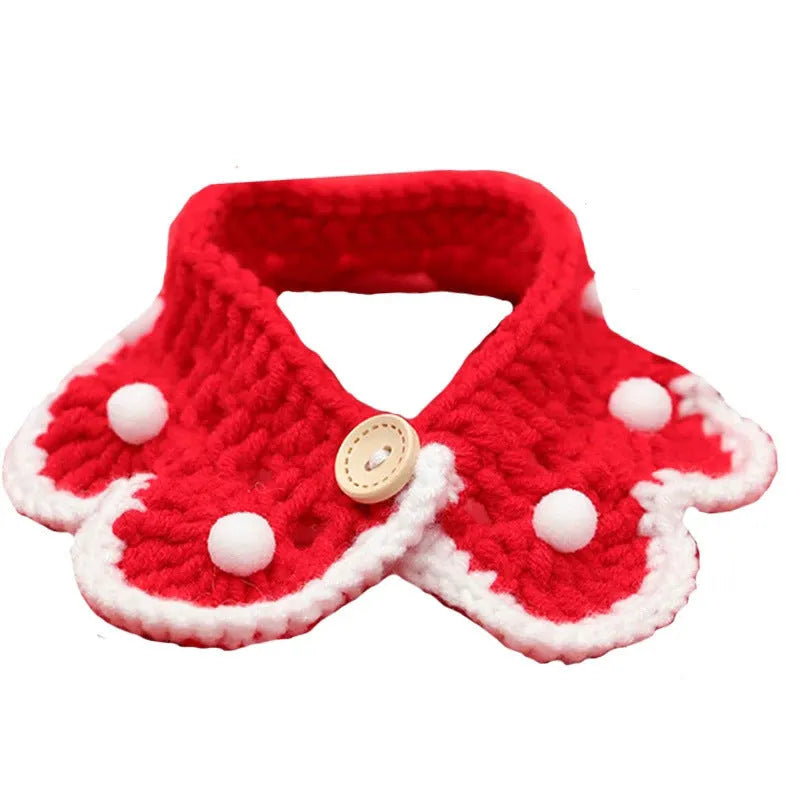 Cartoon pattern wool knitted collar for small pets in milk cotton, shown in multiple sizes.