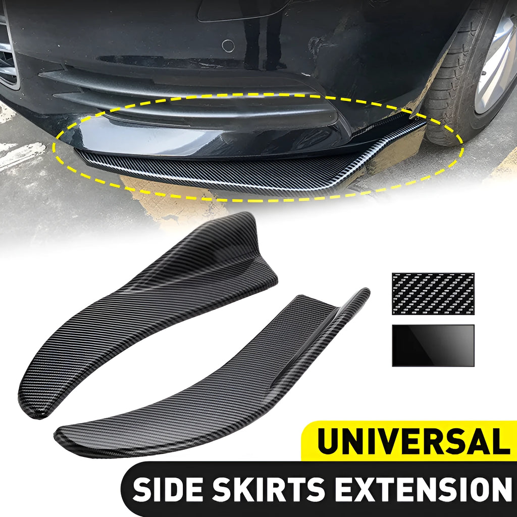 Pair of black ABS plastic car bumper deflector shovels with screw holes, 440mm wide.