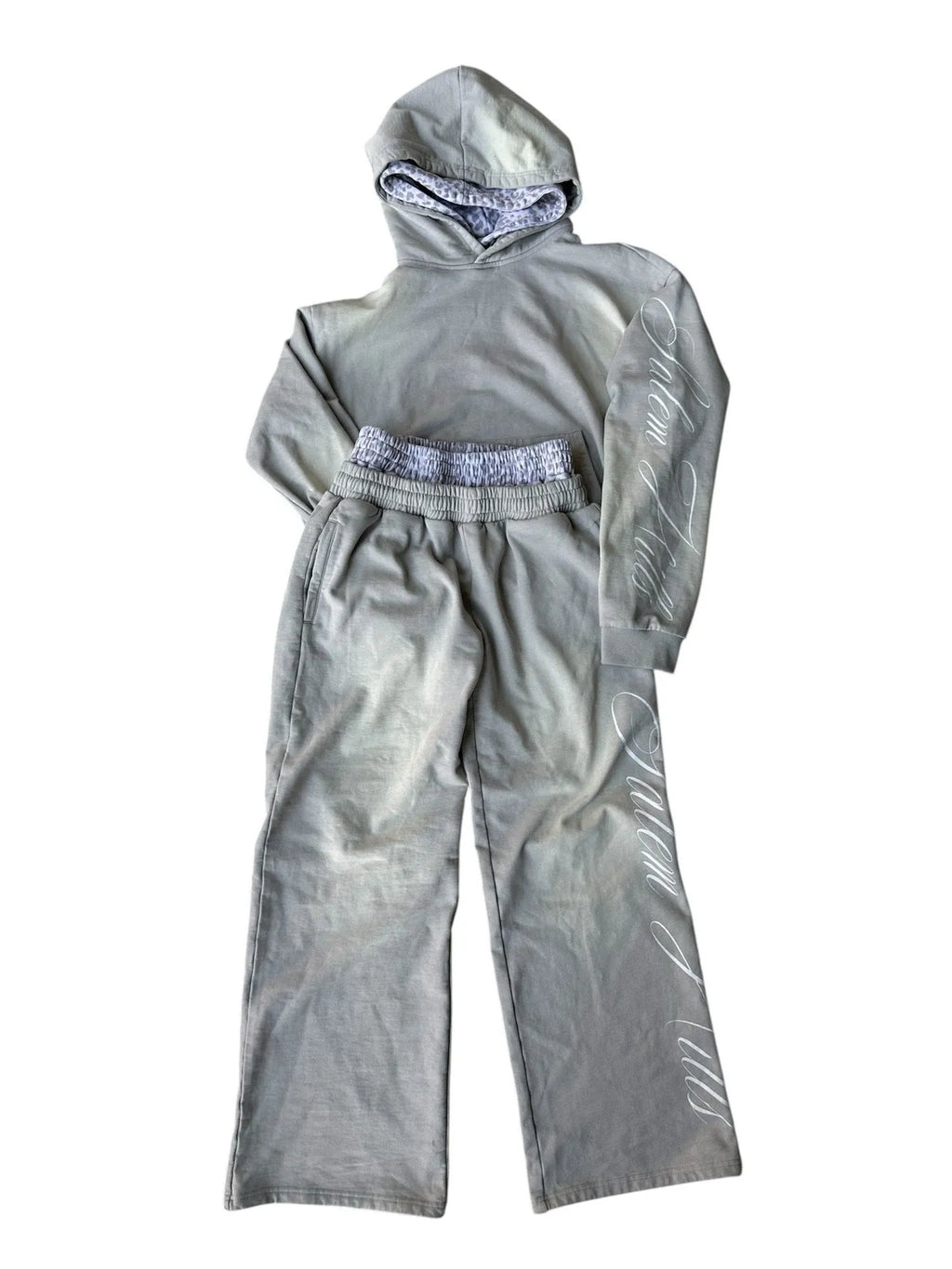 Men's punk print pullover hoodie and trousers set with fleece lining