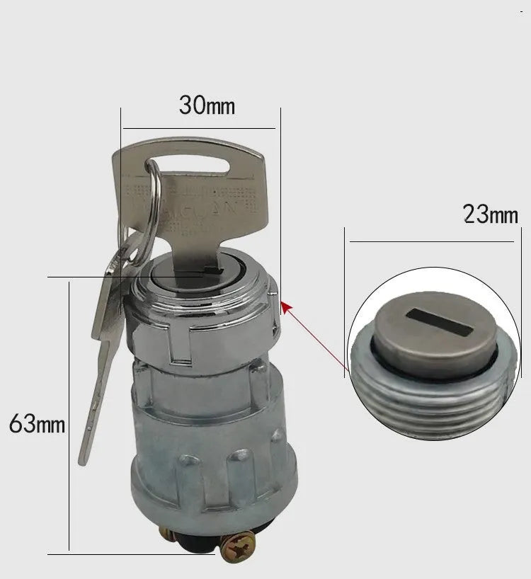 Copper automotive ignition switch and lock with key for truck and forklift repair.
