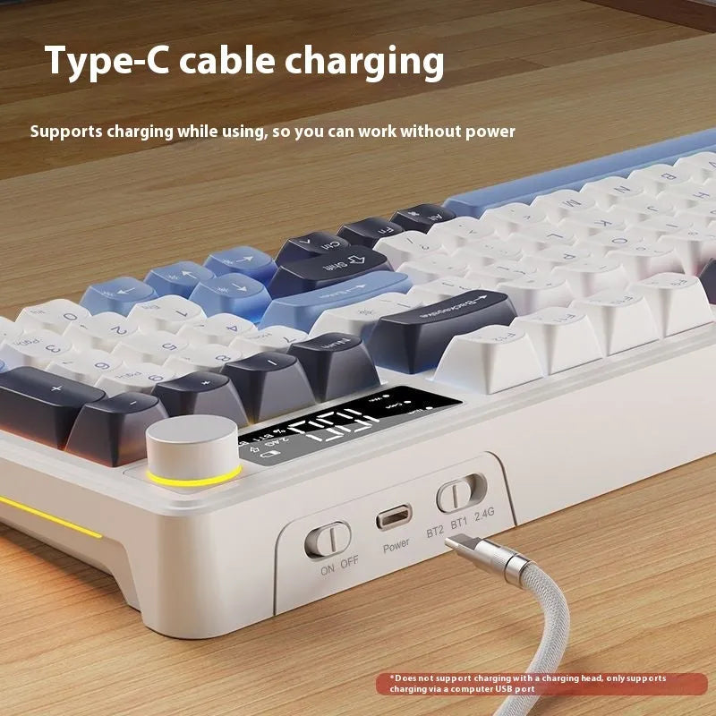 Wireless Bluetooth keyboard and mouse suit in Blue White colour with mechanical feeling keys and Type-C cable