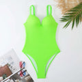 Women's sleeveless one-piece swimsuit with a small sunken stripe pattern in various colours.