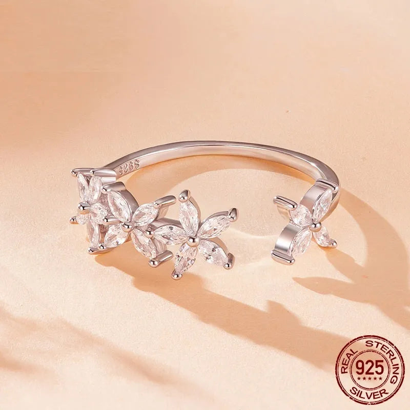 Autumn Fallen S925 sterling silver leaf ring with adjustable opening, silver colour