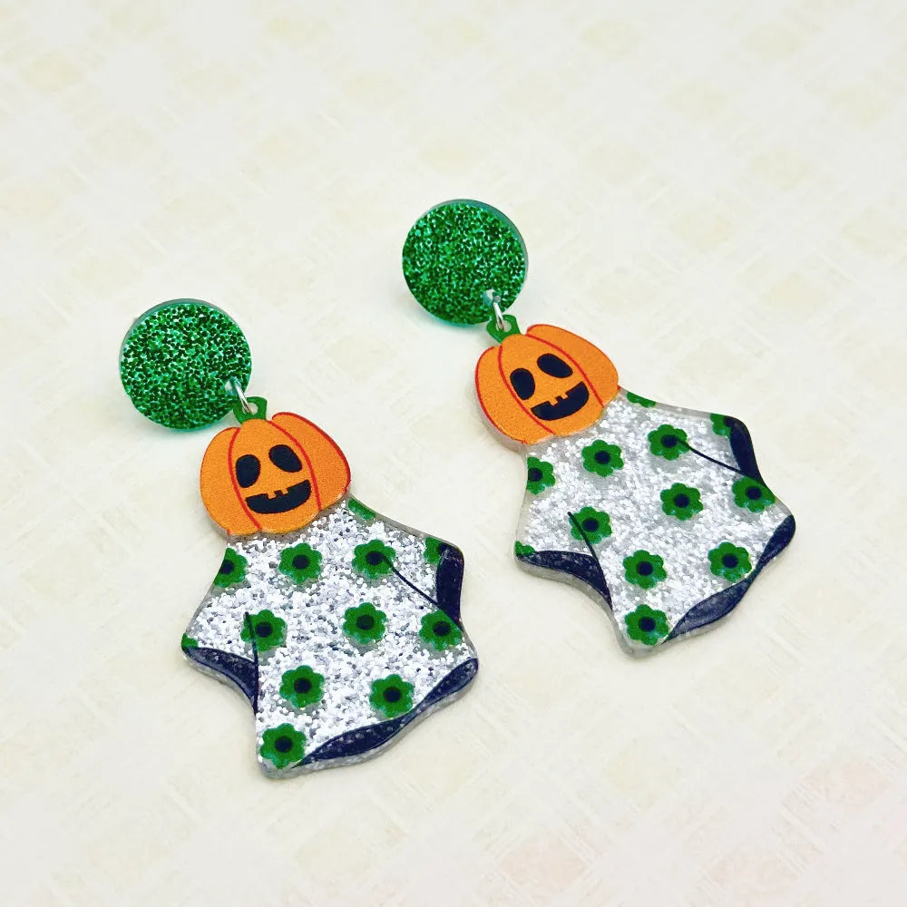 Funny Halloween acrylic earrings with colourful ghost eyes pumpkin print dark style women jewellery