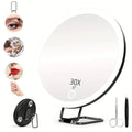 Charging LED fill light makeup mirror with rotating bracket stand tweezers and scissors in white