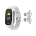 N8 Smart Bracelet with built-in Bluetooth headset on a wrist, shown in black, white, red, and pink colour options.