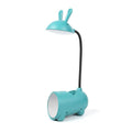 Cartoon-themed plastic desk lamp with USB power and pen storage compartment in dark blue colour