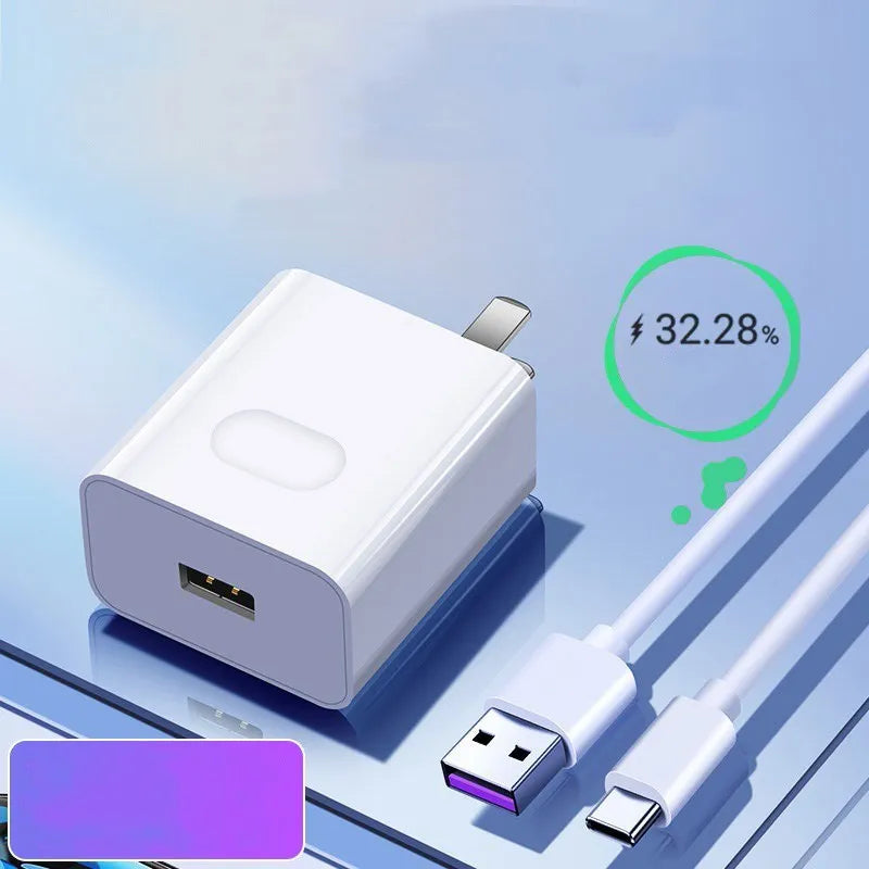 White 40W fast charger set with QC3.0 support and 5A charging cable for mobile phones