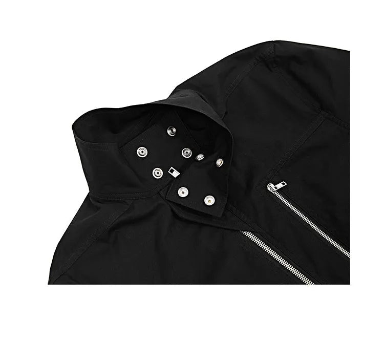 Black loose cotton cargo jumpsuit for men, mid-waist, multiple pockets, sizes 46-50