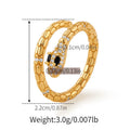 Snake-shaped adjustable copper ring with gold colour finish on a model's index finger.