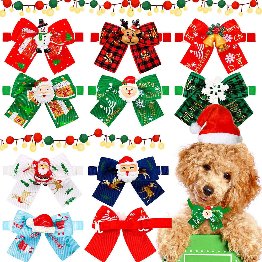 Red and green British style polyester bow tie for pets and Christmas tree decoration