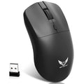 Black wireless computer mouse with three buttons including audio feedback feature