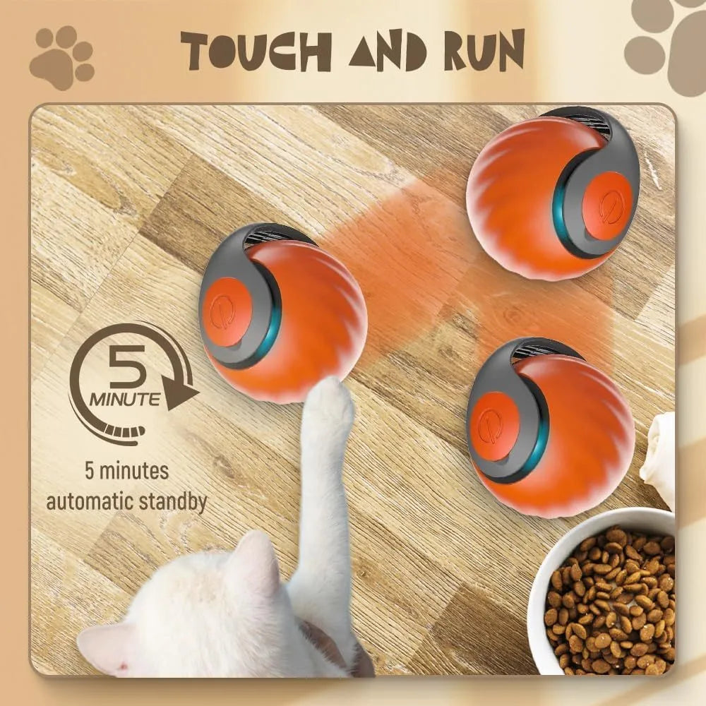 Blue interactive rolling ball pet toy with touch control activation for cats and dogs