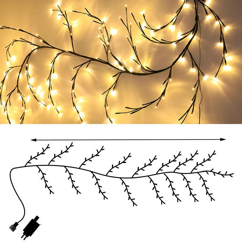 Rattan-style LED tree light with warm white illumination for room decoration