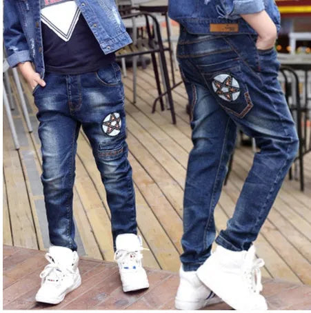 CUHK boys cotton straight casual trousers in dark blue with mid-waist fit suitable for heights 110 to 150 cm