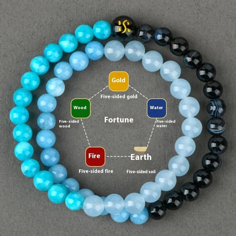 Handmade crystal double ring bracelet with Five Elements colours in geometric national style