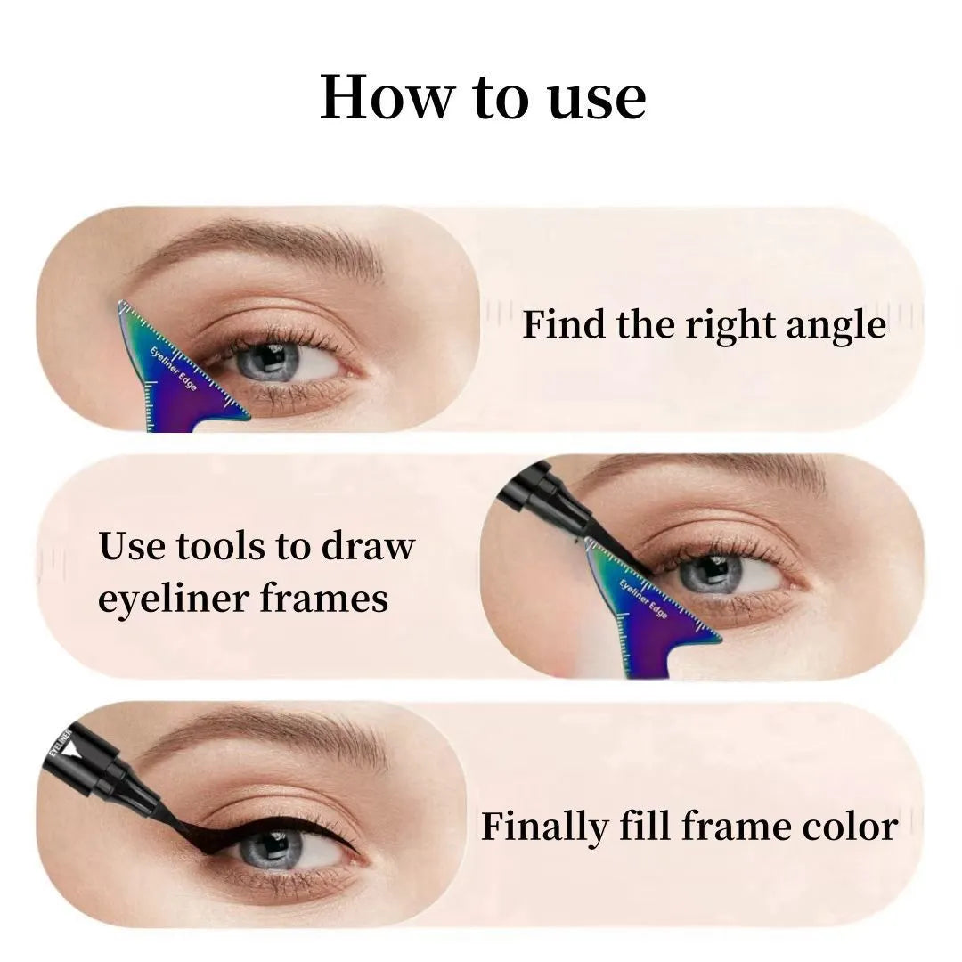 Pink reusable plastic makeup stencil with cut-outs for eyeliner wings, eyebrow arch, and nose contour lines.