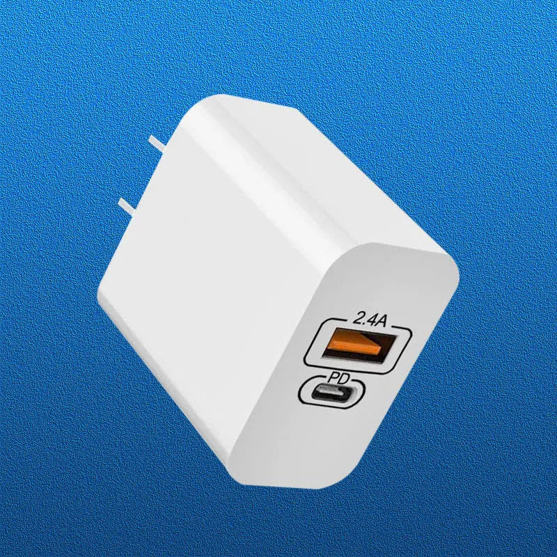 Travel charger with PD fast charge USB interface in bare metal finish compatible with Android phones