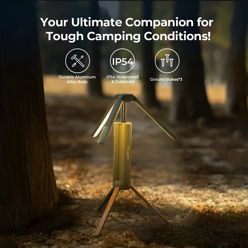 Army Green telescopic folding camping lantern with tripod and glass petal lampshade