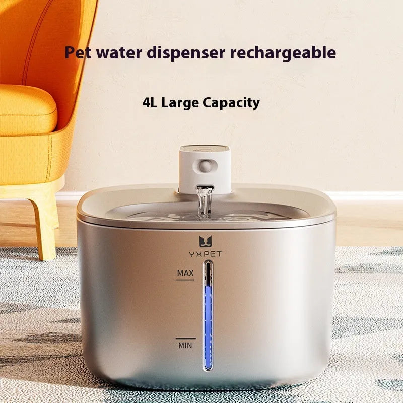Stainless steel rechargeable automatic pet water dispenser with 4 litre capacity for cats and dogs