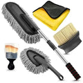 Car dust collector with retractable handle and 5-piece microfiber dusting brush set for car and home cleaning