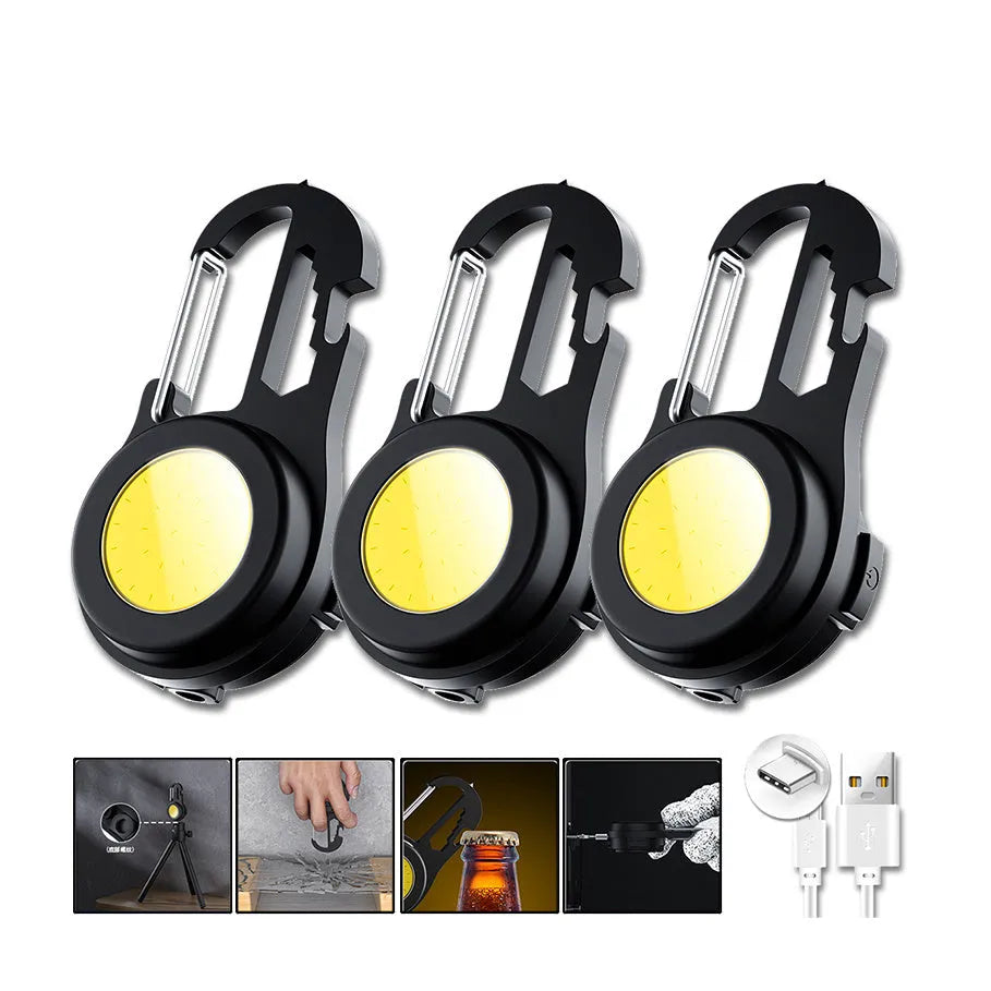 6 IN 1 mini keychain lamp with COB light, magnetic base, and bottle opener in aluminium alloy