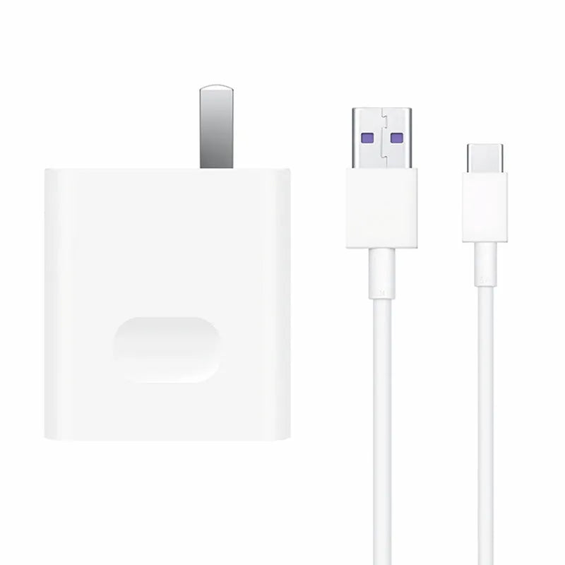 White 40W fast charger set with QC3.0 support and 5A charging cable for mobile phones