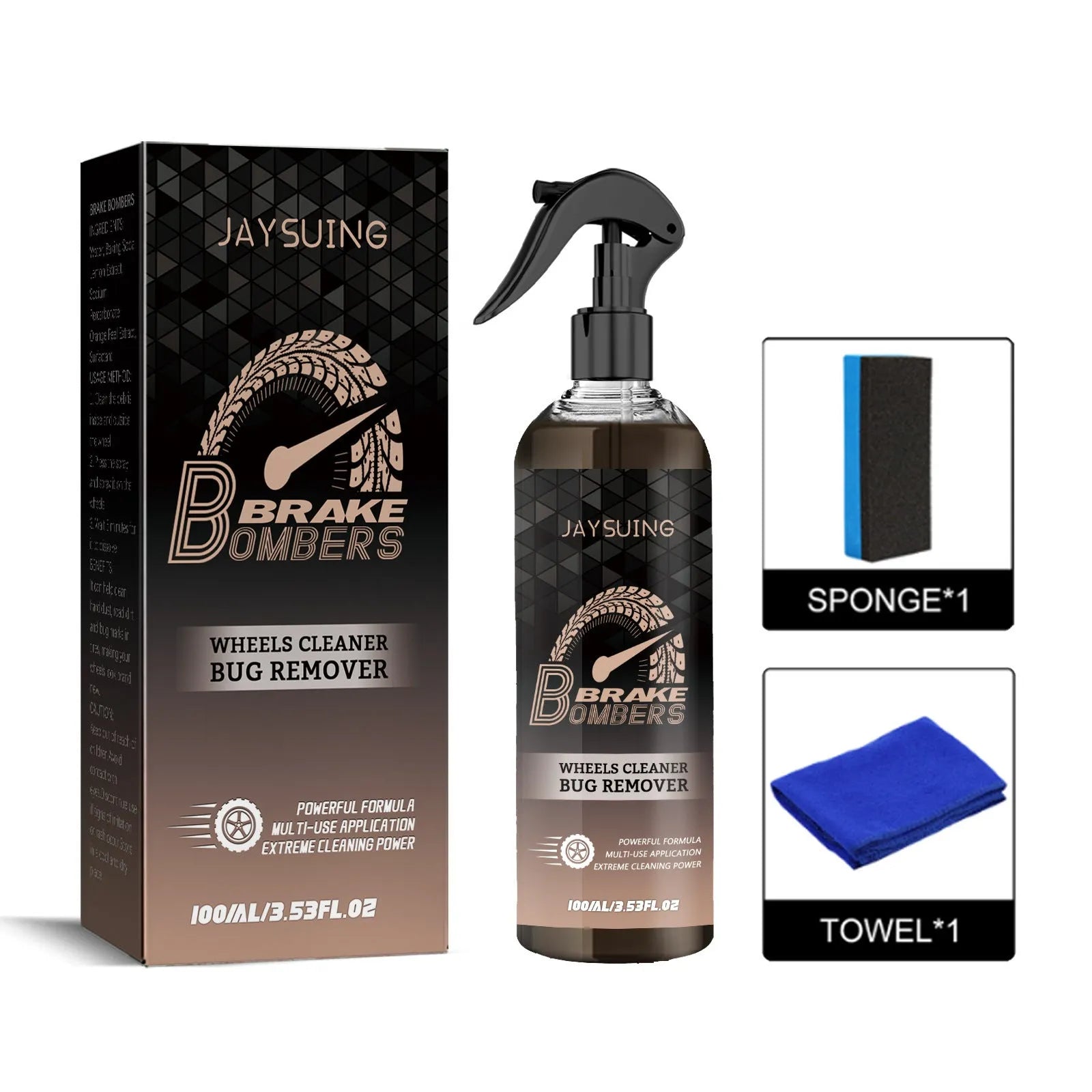 Brake disc cleanser kit with 100ml bottle, sponge, and cloth for car brake maintenance
