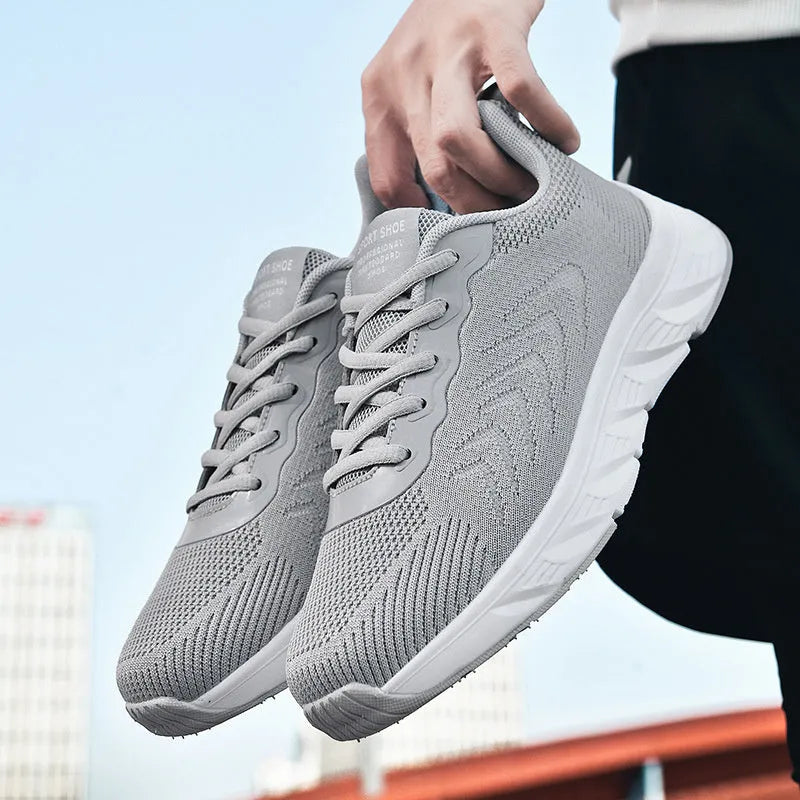 Mesh breathable casual soft bottom shoes for men, round toe, black and white colour, front lace-up