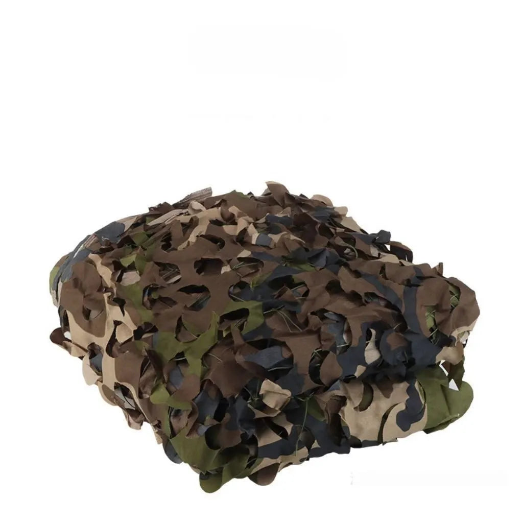 Green camouflage cover net with a blocking net, shown in a desert camouflage pattern.
