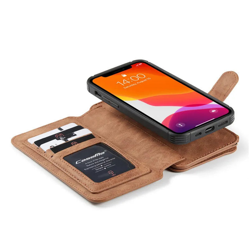 Black imitation leather split flip case for Apple iPhone with front cover open