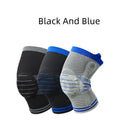 Silicone massage spring bar shock absorber knee pads in cotton construction showing colour options