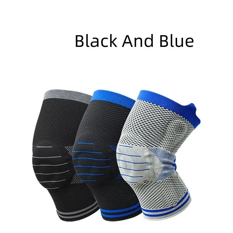 Silicone massage spring bar shock absorber knee pads in cotton construction showing colour options