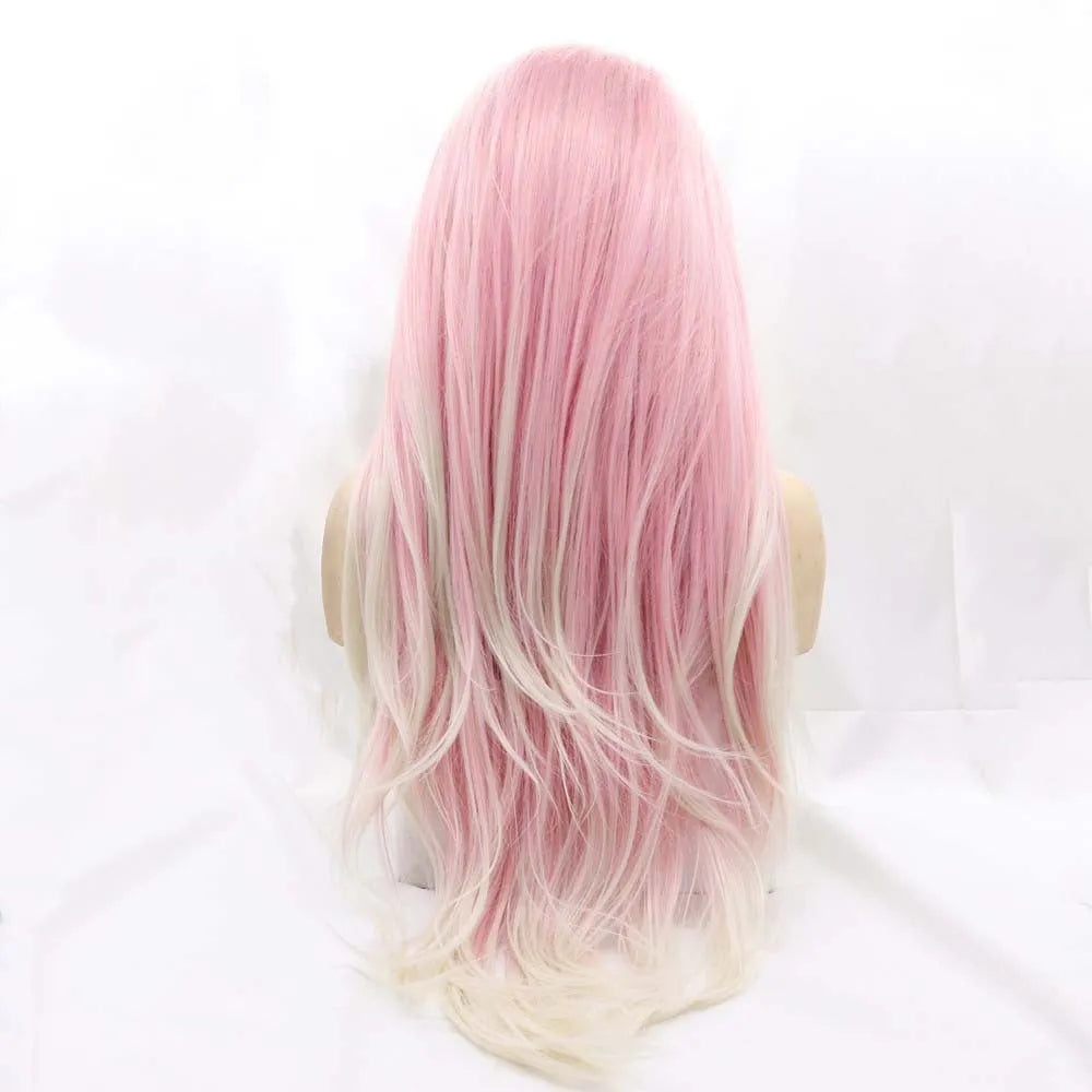 Pink gradient curly synthetic wig with big waves and fluffy volume