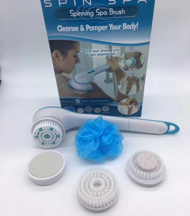 Spin Spa Brush electric bath brush with rotating head, 30.5cm by 20.5cm by 9.5cm, in colour box