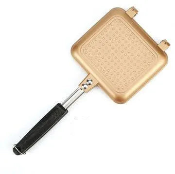 Double-sided aluminium alloy sandwich frying pan with non-stick coating, black, 34x14x4 cm, on induction cooker