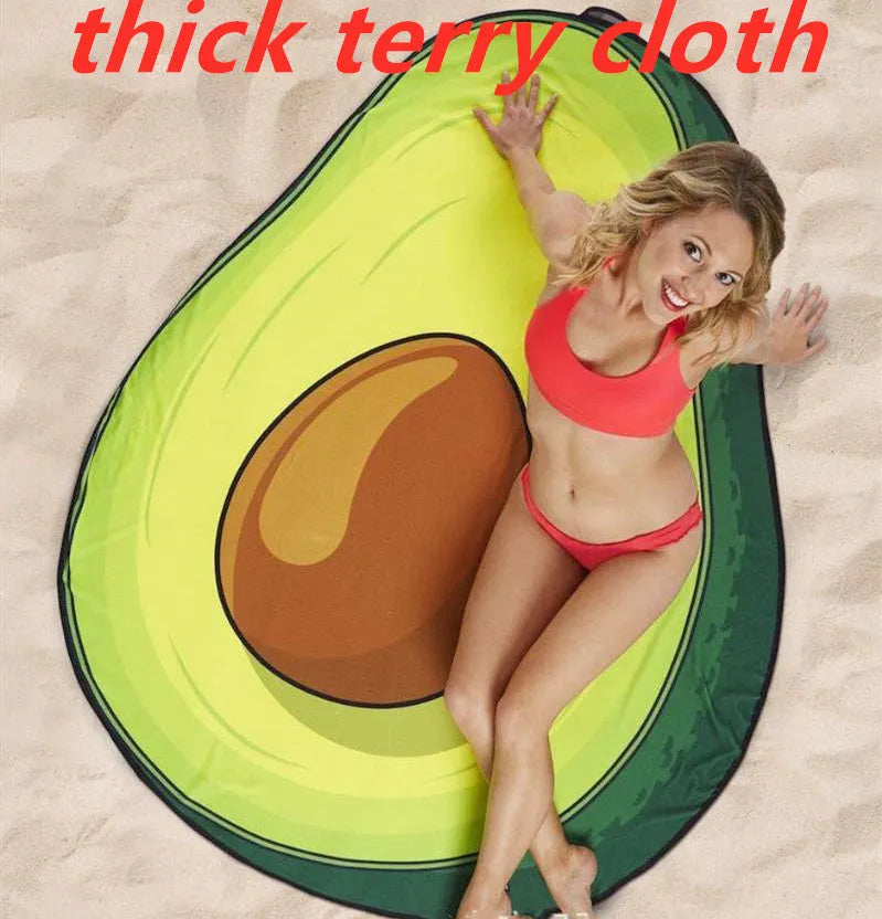 Water-absorbent quick-drying printed beach towel in avocado design, 170cm thin polyester section