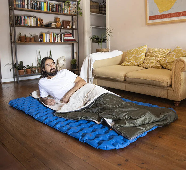 Camping thin portable envelope sleeping bag for adults in navy blue with hollow cotton filling