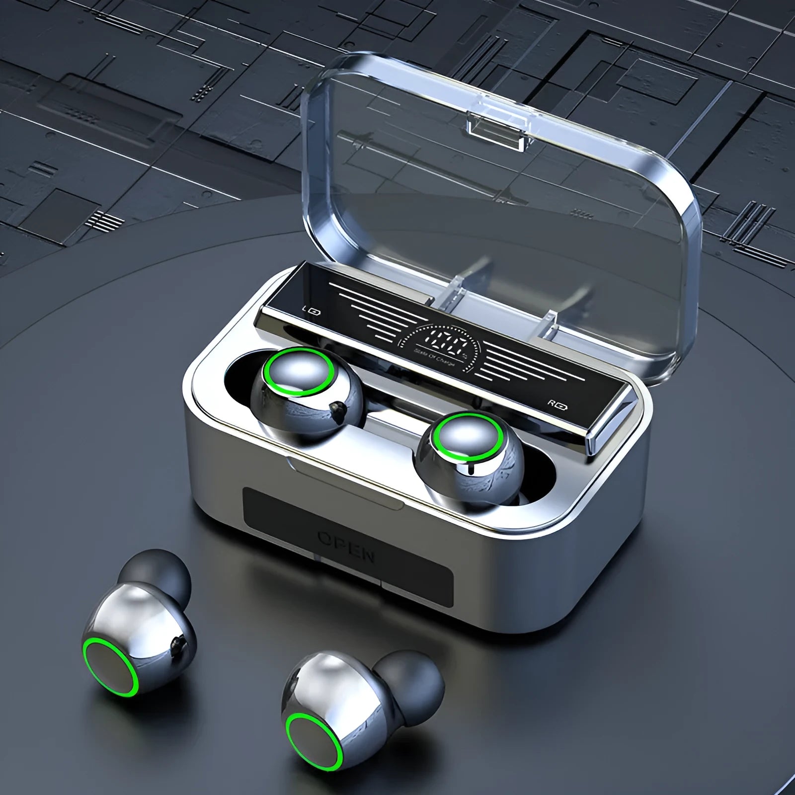 Wireless Bluetooth TWS sports earphones with touch controls in various style options.
