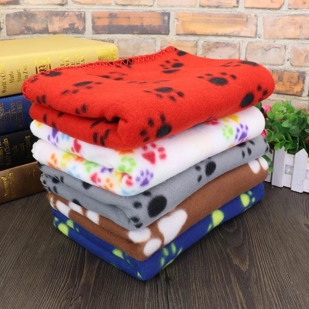 Soft double-sided fleece pet warm blanket with paw print, available in multiple colours