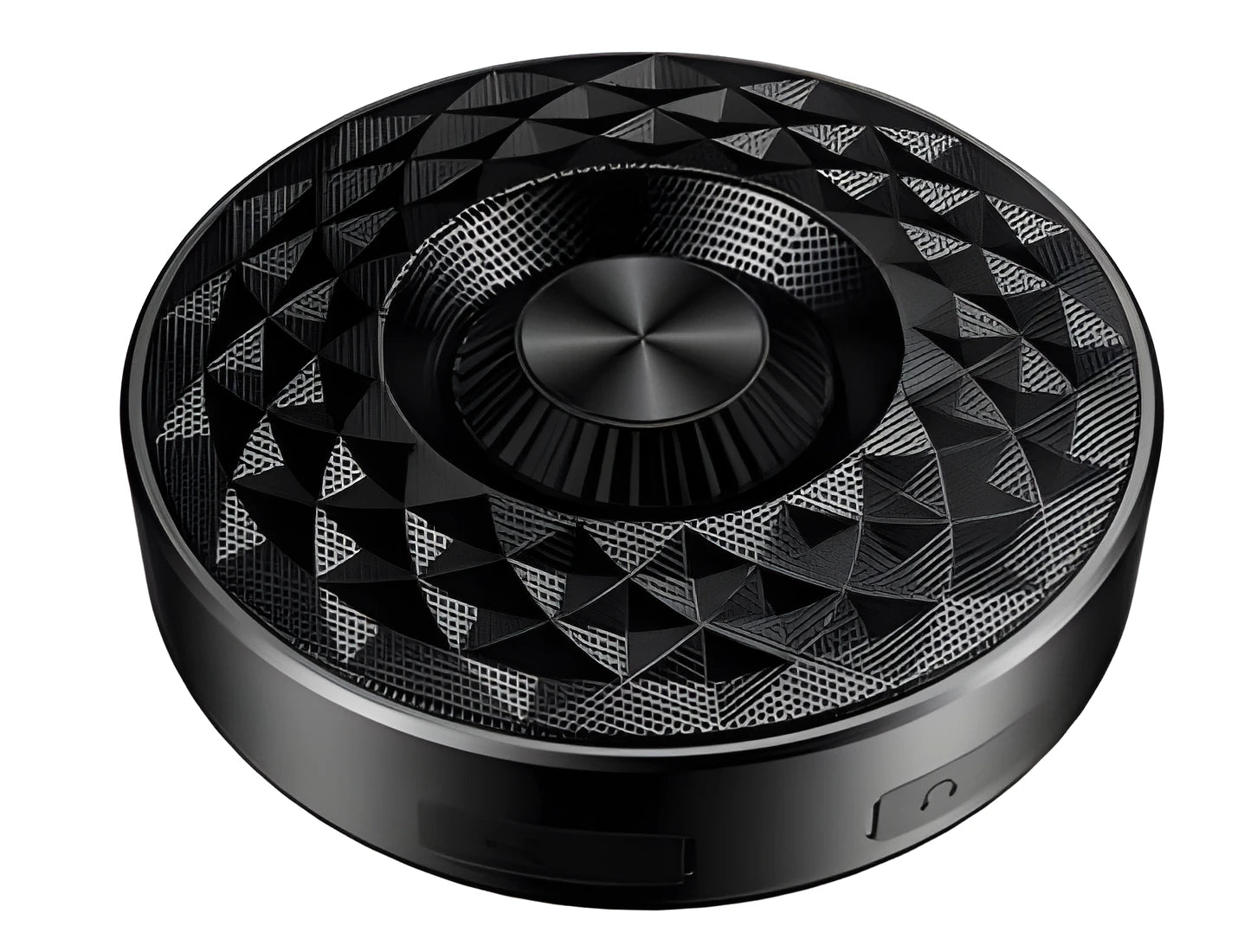 Black, orange, and silvery white mini portable Bluetooth speaker with microphone