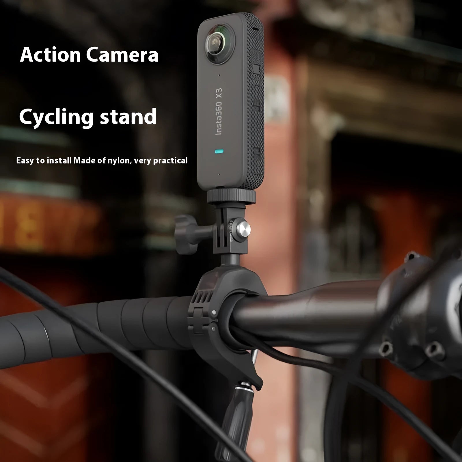 Sports camera bicycle clamp mount for Pocket3 and Action 5 pro with TPU cushion and silicone pads on handlebar