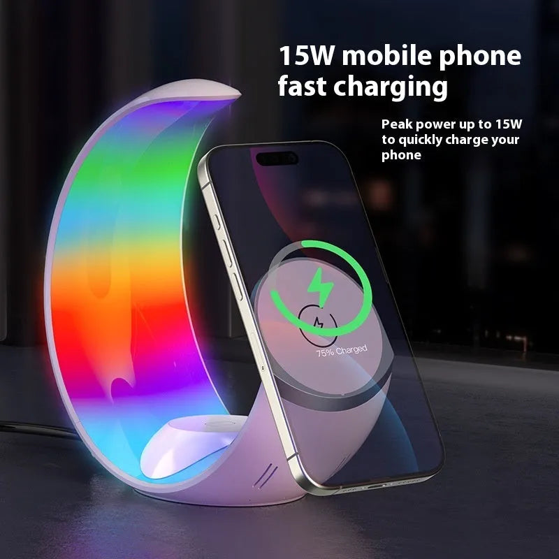 White wireless ambience light and charger with Type-C port and 18W output