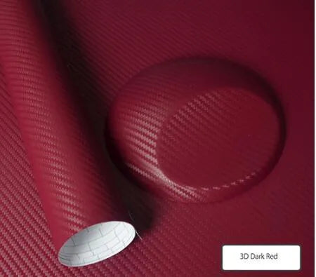 3D carbon fiber vinyl film car sticker roll in black texture with air guide groove visible on adhesive side