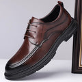 Men's brown cowhide leather lace-up formal shoes, round toe, rubber sole, low top, size 37-45