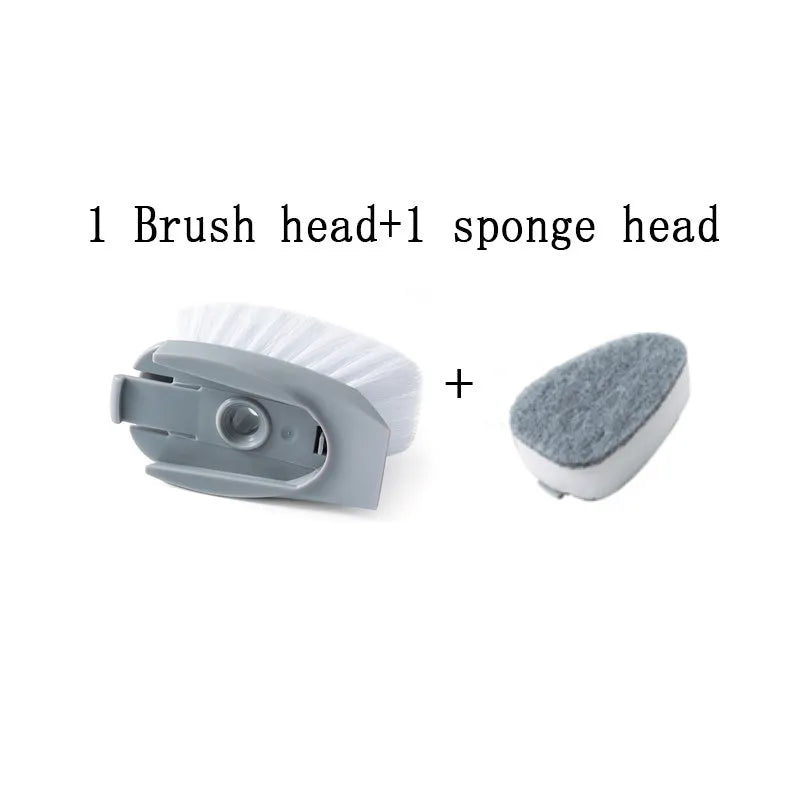 2 in 1 long handle cleaning brush with removable brush head and sponge for kitchen use