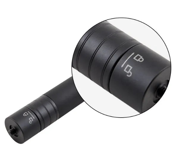 Black retractable aluminium selfie stick with Bluetooth remote and phone mount extended